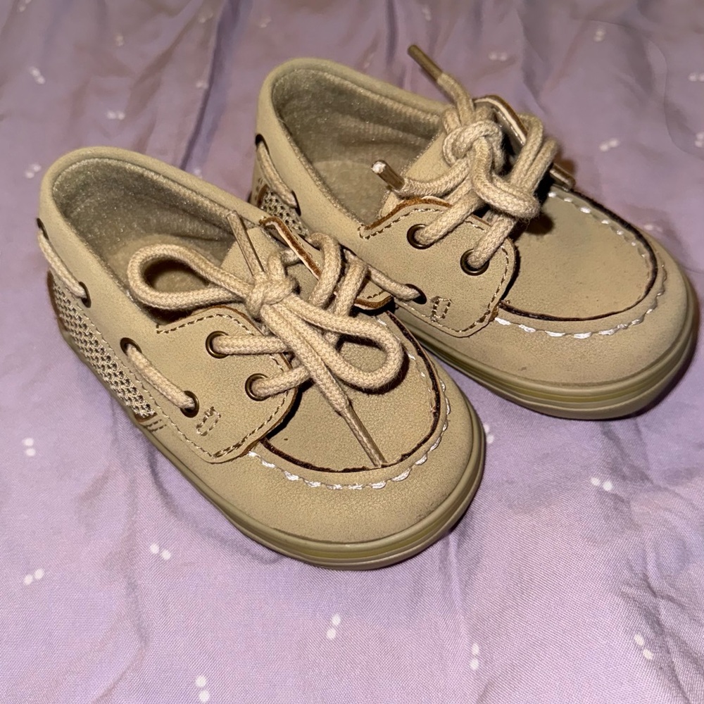 Sperry Kids Tan Boat Shoes with Stitched Detail
